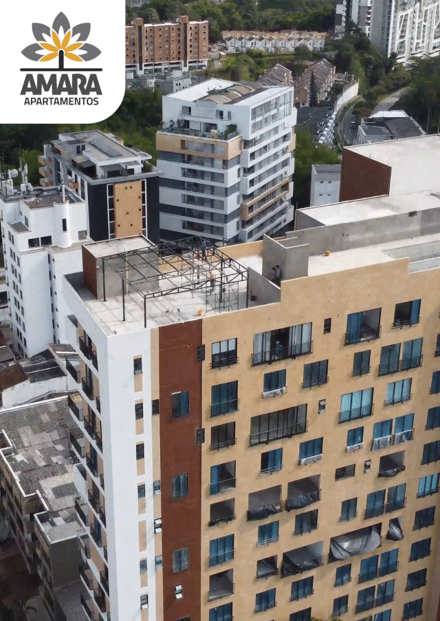 Fachada Amara Apartamentos. Edificio de 12 pisos, apartamentos esquineros con balcón.